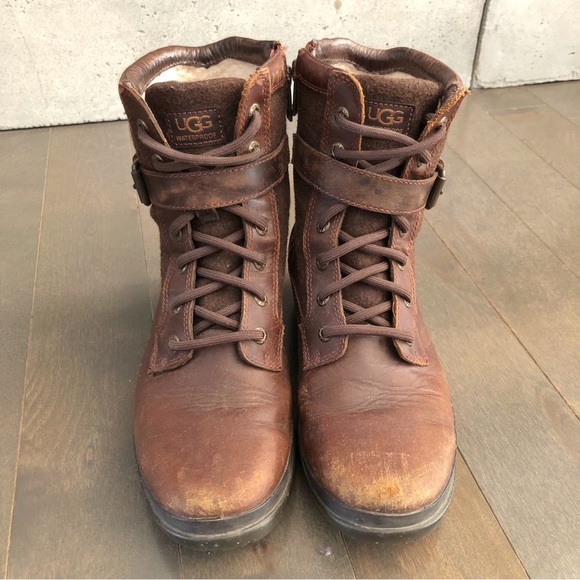 UGG Brown Wool Leather Boots Booties Winter Waterproof Women’s US 6, EUR 37 - Picture 3 of 16